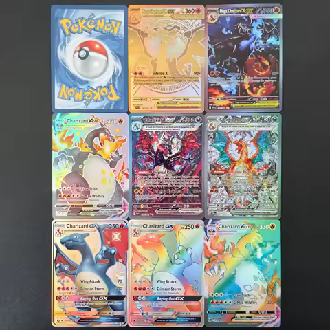 Diy/Ptcg Pokemon Charizard X EX Card English Rare Mega Charizard GX VMAX Rainbow Gold Holo Classic G