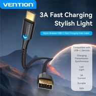 Vention Micro USB Cable LED 3A ค่าใช้จ่ายได้อย่างรวดเร็วสาย USB ข้อมูล3A ไนล่อนถักเปียสายเคเบิ้ลสำหรับซัมซุงหัวเว่ย Xiaomi Oppo Vivo โทรศัพท์มือถือ PS4แท็บเล็ต Android สาย USB เพื่อ Micro USB 2.0สายชาร์จอย่างรวดเร็ว