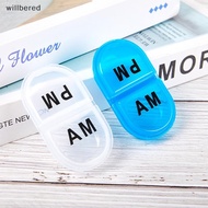 willbered 2 Grids Waterproof Pill Organizer Portable Oval Pill Box Pill Container Daily AM&PM Contai