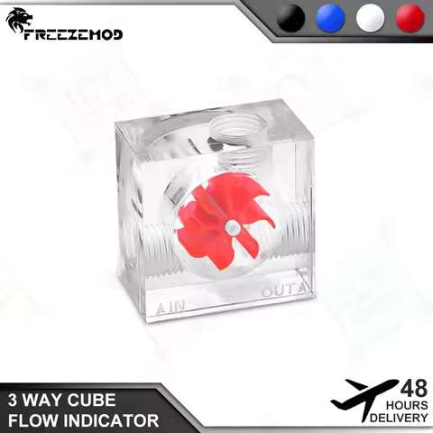 FREEZEMOD 3 Way Flow Cube Indicator Square Liquid Flow Meter Tachometer Observing Water Cooler for W
