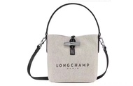 Genuine Longchamp women bags Canvas and leather Mini Bucket Bag shoulder bag Deformed tote bag size sTop-Handle Bag L10159HSG037 made in france