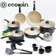 Ecowin Nonstick Cookware Pots and Pans Set 22 Piece Granite Coating Non Stick, Frying Pan, Saucepan,