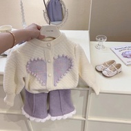 Bộ Đồ Hai Mảnh Dành Cho Bé Gái Mùa Đông Dệt Kim Ted Lót Lông Cừu Dệt Kim Áo Khoác Cardigan Áo Len Qu