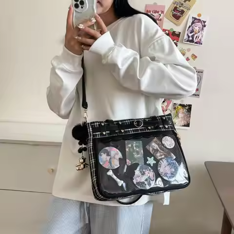Y2K Cartoon Anime Itabag Large Capacity Badge Display JK Crossbody Bag Spicy Girl Idol Merchandise S