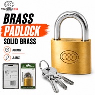 TRI CIRCLE 261-266 Brass Pad Lock. Heavy Duty Brass Pad Lock with 3keys. Mangga Emas Qualiti
