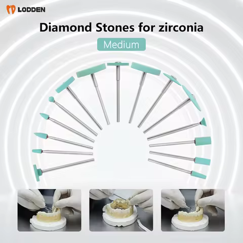 LODDEN 1pcs Dental Medium Green Diamond Stones for Zirconia Ceramic DG001 DG010 DG006 Polishing Bur 
