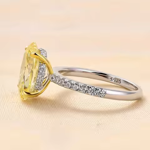 5ct 8x12MM Yellow High Carbon Diamond Ring 100% S925 Silver Rings Women Eternal Jewelry Gift