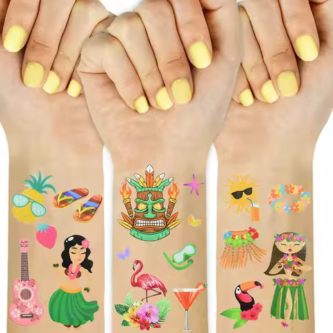 10Sheets Hawaiian Party Aloha Temporary Tattoo Sticker Waterproof Tropical Flamingo Party Luau Summe