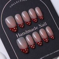 Handmade Almond Shaped Nail Stickers In Red French Y2K Style & Hand Painted French Polka Dots & Hand
