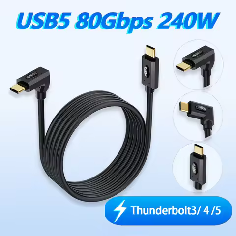 USB 5 Type C Extension Cable Male To Female 90 Degrees 80Gbps 16K 240W Fast Charging Thunderbolt 3/4