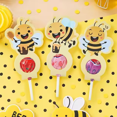 24pcs Bee Lollipop Holder Cards Birthday Lollipop Paper Cards Honey Bee Candy Cards Decor Gift Favor