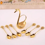 YANMIG Swan Base Stand Spoons, Stirring Mixing Swan Base Holder Swan Spoons, Table Decoration with 6