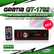 GRATIA GT-1782 เครื่องเล่นติดรถยนต์ 1DIN ไม่รองรับแผ่น รองรับ USB SD CARD มี Bluetooth ในตัว มาพร้อมรีโมทและชุดสาย 1 ชุด