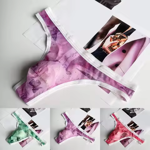 Men Ultra-thin Mesh Briefs Bikini Underpant Sequins Sheer G-strings Thongs Underwear Sissy Erotic Pa