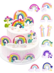 8入組彩虹彩雲造型杯子蛋糕插牙水果松餅蛋糕挑選套裝,適用於兒童生日派對和嬰兒淋浴派對蛋糕裝飾用品