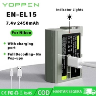 YOPPEN 2450mAh EN-EL15 EN EL15 Type-c USB Camera Battery For Nikon D7000 7500 500 600 750 810A 800E 