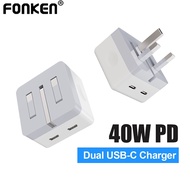 Fonken UK 40W Dual Ports Type C Wall Charger 35W Fast Charging Power Adapter PD 20W Type C Charger