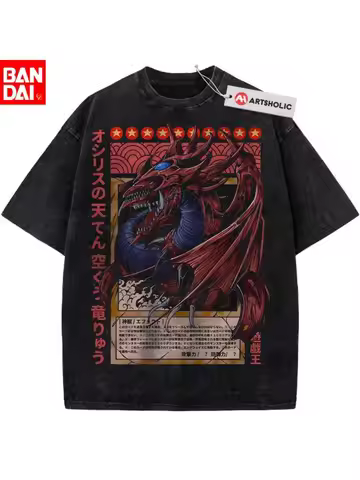 Yu-Gi-Oh! Osiris the Sky Dragon Oversized T-Shirt Vintage Washed Anime Graphic Tee for Men Harajuku 