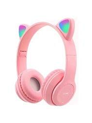 粉色P47貓耳朵無線藍牙耳機，可折疊便攜耳機，有多種顔色可選