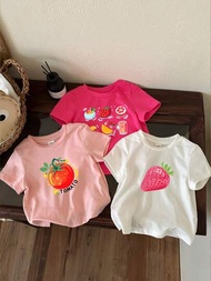 寶寶女孩休閒簡約草莓番茄水果印花短袖圓領T恤，適合夏季