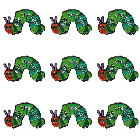 9pcs Eat The Rich Caterpillar Enamel Pin Funny Lapel Badge Brooch For Backpack Jacket Hat Clothing D
