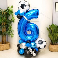 Football Theme Balloon Blue Sliver Metal Balloon 1-9 th foil Birthday Decoration Set for boy Soccer 
