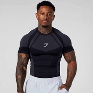 Gymshark Men Quick Dry Compression Short Sleeve Shirt Moisture Wicking Elastic Sports Tee for Gym Ru