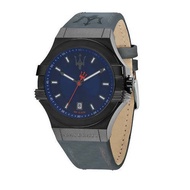 [2 Years Warranty] Maserati POTENZA Blue Leather Strap Mens Quartz Watch 45mm R8851108021