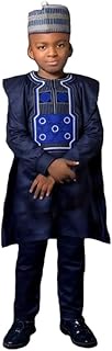Kids African Clothing Embroidery Dashiki Outfit 3 Pieces Agbada Robe for Boy