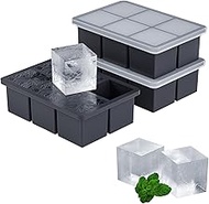 Large Ice Cube Tray for Whiskey 3 Pack, HANCELANT Big Silicone Square Ice Cube Mold with Removable L