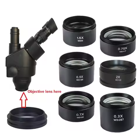 0.3X 0.5X 0.7X 0.75X 1X 1.5X 2.0X Auxiliary Objective Lens For Zoom Stereo Microscope Thread 48mm Tr