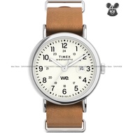 TIMEX TW2W86900 Men's Analog Watch Weekender Date Magnifier 24-Hour Quartz 40mm Slip Thru Leather Wh