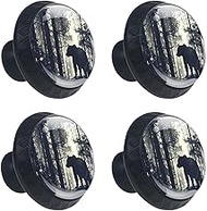 4 Pcs Bear and Pines Glass Drawer Knobs Black Dresser Knobs Drawer Pulls Door Knobs Dresser Drawer H