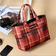 Japan magazine Red Plaid canvas lunch bags， laptop lunch box bag easy bag fashion hand bag