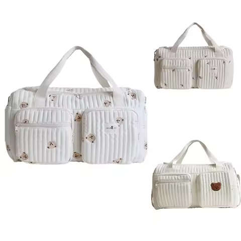 Quilted Tulip Mommy Bag Large Capacity Cartoon Bear Diaper Bag with Versatile Handheld Shoulder Bag 