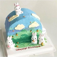 網紅森系可愛小兔子胡蘿卜小房子竹筐生日蛋糕裝飾擺件插件10個