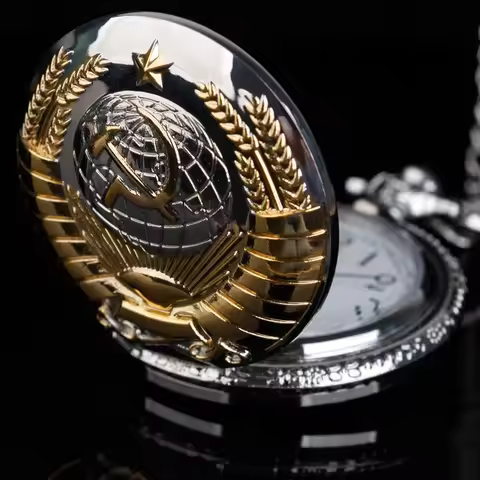 Best Festival Souvenir Gold and Silver Pocket Watch Soviet Emblem Sickle Emblem Communist Fob Chain 