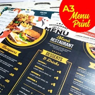 A3 SIZE MENU PRINTING 【MURAH GILER】/ PRINT AND CUT SERVIS ONLY/ Front Printing ONLY (NO DESIGN)