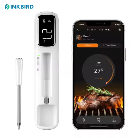 INKBIRD INT-11I-B Wireless Meat Thermometer, Bluetooth 5.4 1000ft,1s Response, IP67, 26 Presets, LED