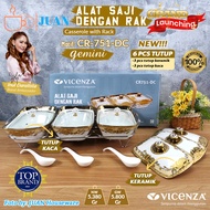 VICENZA Prasmanan set segi isi 3 + tutup kaca dan keramik + rak / CR751-DC Gemini Alat Saji dengan R