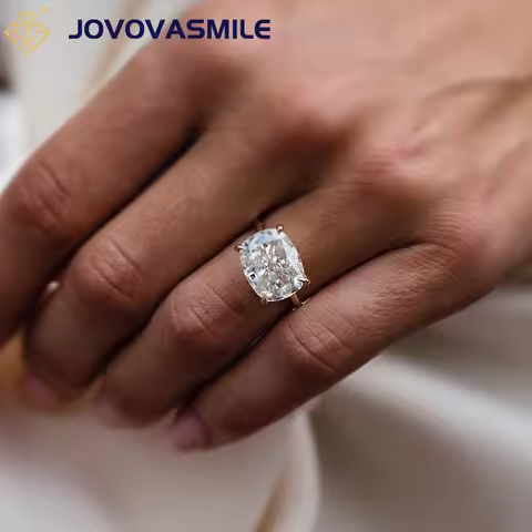 JOVOVASMILE 6.5 Carat Moissanite Crushed Ice Cushion Cut 9.75*12.25 mm 18K Gold Engagement Ring Wome