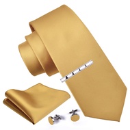 New 3.15"(8cm) Solid Color Necktie and Pocket Square Cufflinks Clip Set