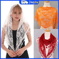 Triangle Veil Scarf Jacquard Rose Shawl for Women Wedding Church Prayer