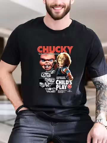 New Arrival Fashion Chucky Movie Print Cotton T-Shirt for Men Horror Fan Essential Soft Breathable T