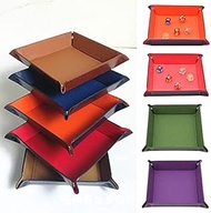 ICYSTR 1Pcs Foldable Storage Trays PU Leather Square Tray for Dice Table Games Key Wallet Coin Box Tray Desktop Storage Box Trays Holde