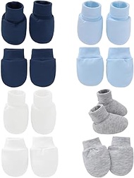 Baby Shoes 0-6 Months, Baby Mittens, Set of 8 in White, Grey, Blue, Navy Blue for Hands and Feet, So