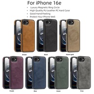 For iPhone 16E 16e 16 e Case Luxury Magnetic Ring Circle PC Leather Hard Phone Cover Casing For iPho