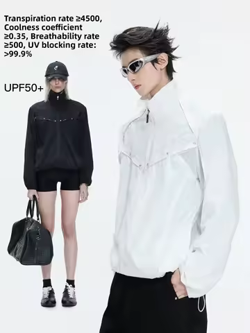 Argue Original Silk Embroidered Lightweight Breathable Loose Fit Stand Collar Shoulder Length Sun Pr
