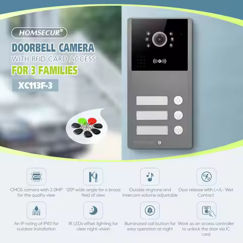 5Pcs IC 13.56Mhz Keyfobs +4 Wire XC113F-3 HD Doorbell Camera IP65 for Tuya Smart WIFI Video Doorphon