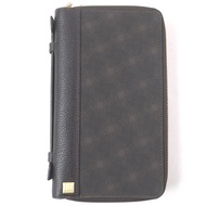 男士登喜路D淨化草本-EIGHT 標誌印花雙拉鍊真皮旅行收納包長皮夾，ブラウン，成色極佳